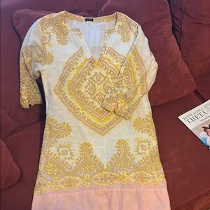 J. Crew Yellow and Gold Sheath Dress with 3/4 Sleeves